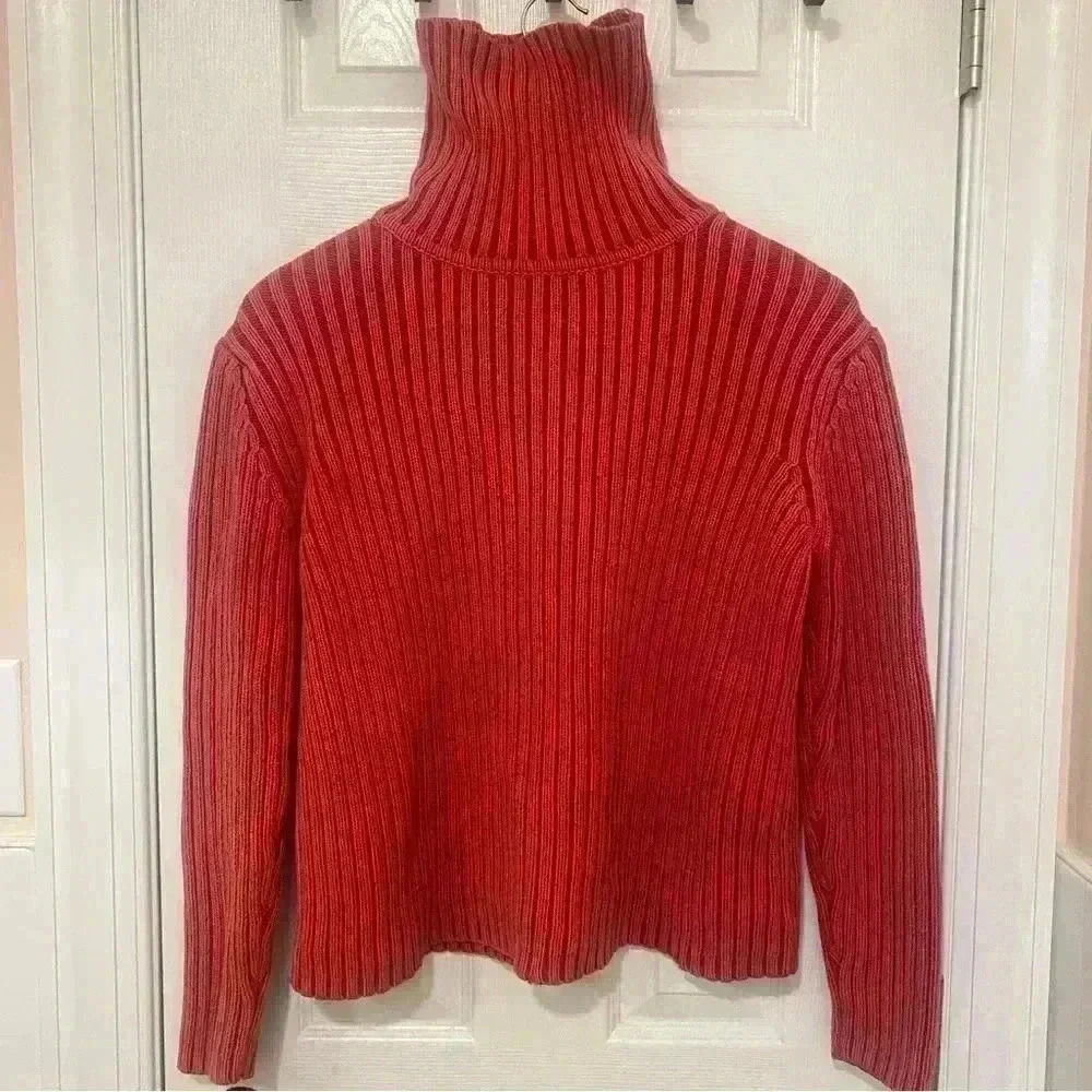 Vintage Eddie Bauer Nantucket Red 100% Cotton Ribbed Turtleneck  Sweater Size L